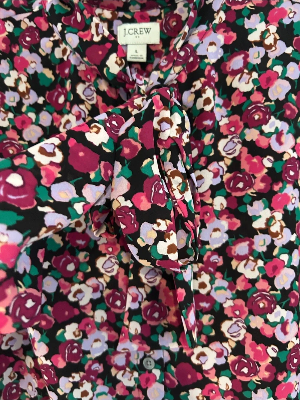 J. Crew Floral Tie-Neck Blouse in Burgundy, Pink, White